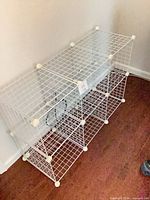 Front view of assembled 6-cube white wire shelving