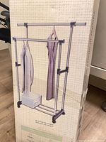 Box showing assembled garment rack image