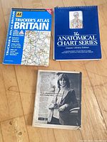 Front covers of AA Trucker’s Atlas Britain, Anatomical Chart Series flip chart and advertisement magazine