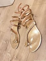 Top view showing full pair of sandals, color, style, and wear on footbeds