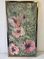 Full view of framed impasto floral painting