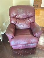 Front view of burgundy leather recliner