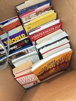 Top view of box showing several book spines including WORLD, Independents Day and Typing Tutor 5+