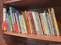 Full shelf view of assorted children’s books