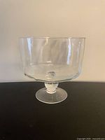Side view of clear glass pedestal compote bowl