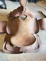 Top view of brown leather western saddle