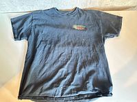 Front view of dark charcoal hot rod graphic T-shirt