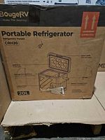 Box showing BougeRV Portable Refrigerator CRH20 branding and specifications