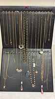 Full front view of two display boards showing all necklaces