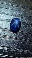 Front view of oval cabochon blue sapphire showing six-ray star