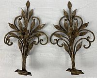Pair of bronze-finish metal floral wall sconces front view