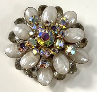 Front view showing cabochons, clear and AB rhinestones