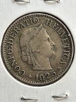 Obverse of 1925 Swiss 10 Rappen coin, Helvetia portrait