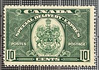 Front view of the 1939 10¢ Special Delivery stamp showing design and perforations