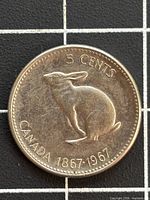 Reverse side showing hopping rabbit and 5 CENTS legend