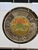 Reverse of 2019 Canada $2 D-Day colour coin