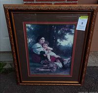 Full view of framed Bouguereau print leaning against wall