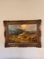 Frontal view of framed Oswald oil painting