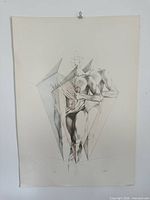 Full view of unframed lithograph on wall