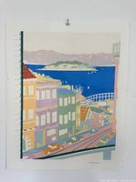 Full frontal view of entire unframed lithograph showing image and margins
