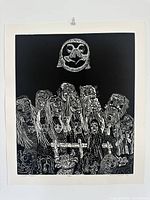 full frontal view of unframed woodcut print Night Festival showing entire composition