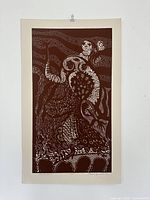 Full view of unframed woodcut print showing entire composition and margins
