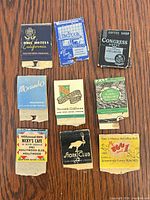 Fronts of eight matchbook covers