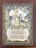 Front view of framed print showing illustration, poem, frame details