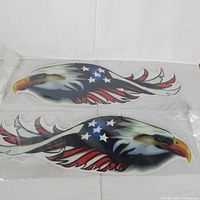 Two eagle-flag decals in sealed plastic