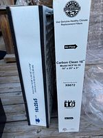 Box side showing brand, model Carbon Clean 16, dimensions 16x25x5, part X6672