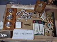 Group shot of all items arranged on table