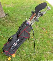 Overall view of Top Flite stand bag with clubs