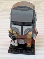 Front view of assembled LEGO Boba Fett BrickHeadz figure on base