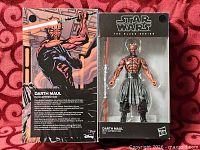 Front and back of boxed Star Wars The Black Series Darth Maul figure