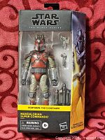 Front view of sealed Mandalorian Super Commando figure in Black Series box