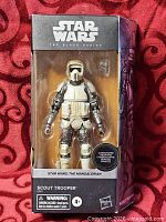 Front view of boxed Scout Trooper Black Series figure