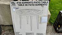 Front of box showing Sorrento #726 patio table illustration
