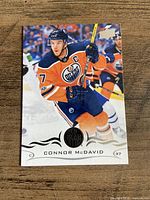 Front view of Connor McDavid Upper Deck hockey trading card