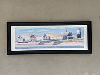Full view of framed panoramic watercolor print on wall