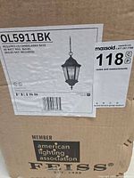 Box label showing Feiss OL5911BK hanging lantern details