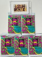 Front view of five sealed Pro Set MusiCards packs and single Mud card in holder
