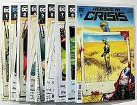 Front view of all nine bagged issues showing covers