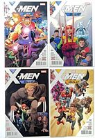 Group shot of four bagged comics: X-Men Blue #3, #4, #5, X-Men Gold #1