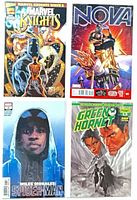 Group shot of all four bagged & boarded comic books