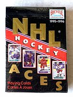 Front of sealed 1995-96 NHL Aces Bicycle playing cards deck