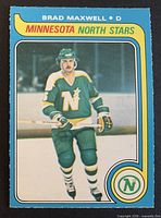 Front of Brad Maxwell 1979-80 O-Pee-Chee hockey card showing player image and card design