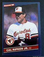 Front of Cal Ripken Jr. 1986 Donruss card showing player image, card number and team logo