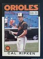 Front of 1986 O-Pee-Chee Cal Ripken Jr. card #340
