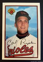 Front of 1989 Bowman Tiffany Cal Ripken Jr. card #9