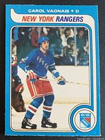 Front of Carol Vadnais O-Pee-Chee card showing player image and card design
